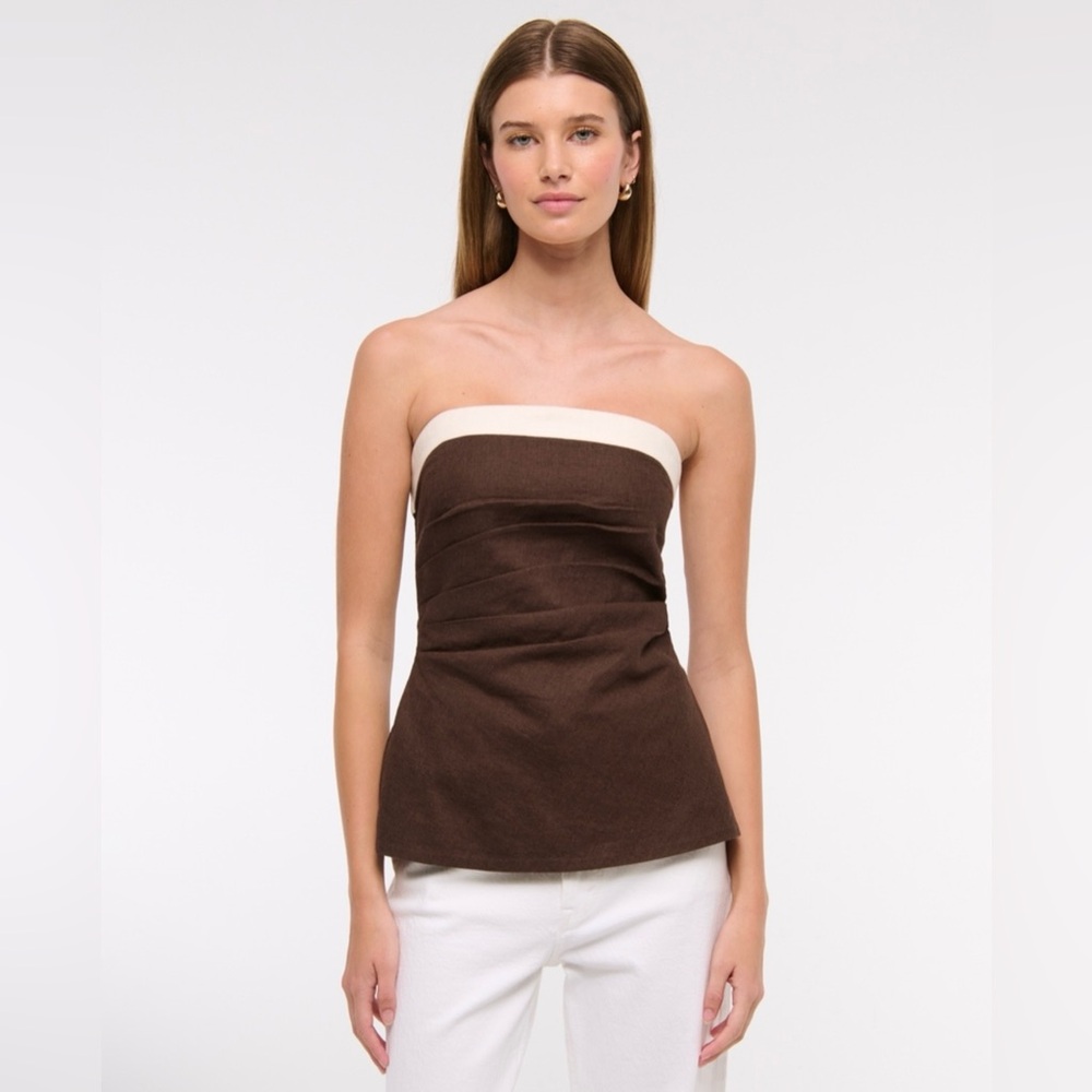 Abercrombie & Fitch Dark Brown & Cream Linen & Cotton Strapless Tube Top
